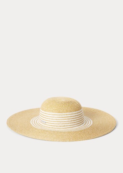 Sombreros Ralph Lauren Mujer Kaki / Blancos - Striped Paper Sun - EUMWI0196